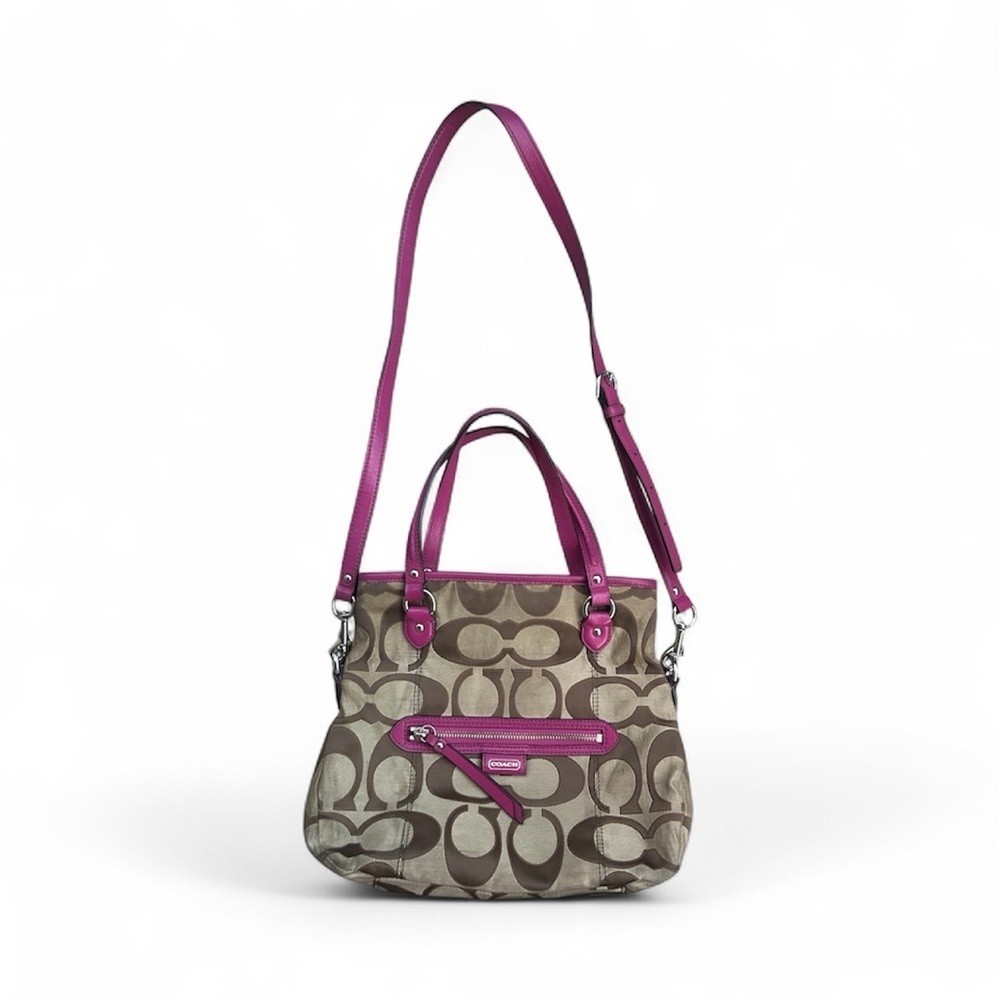 Vintage Coach Daisy Signature crossbody bag in khaki and hot pink